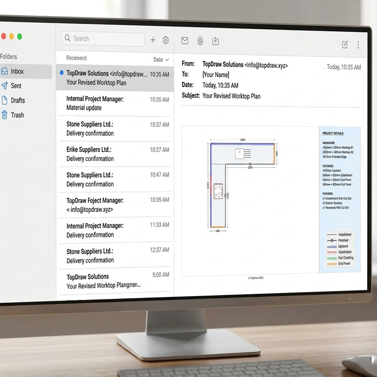 Receiving a ready-to-quote worktop enquiry with full dimensions and layout